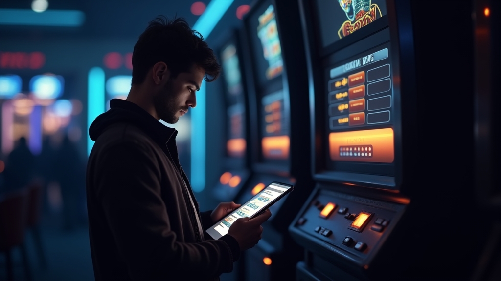 Beginner reading a registration form on a tablet in a casino setting