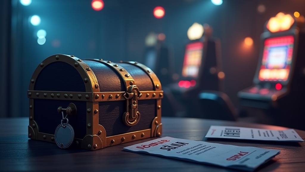 Locked bonus chest and verification desk for a no deposit casino offer