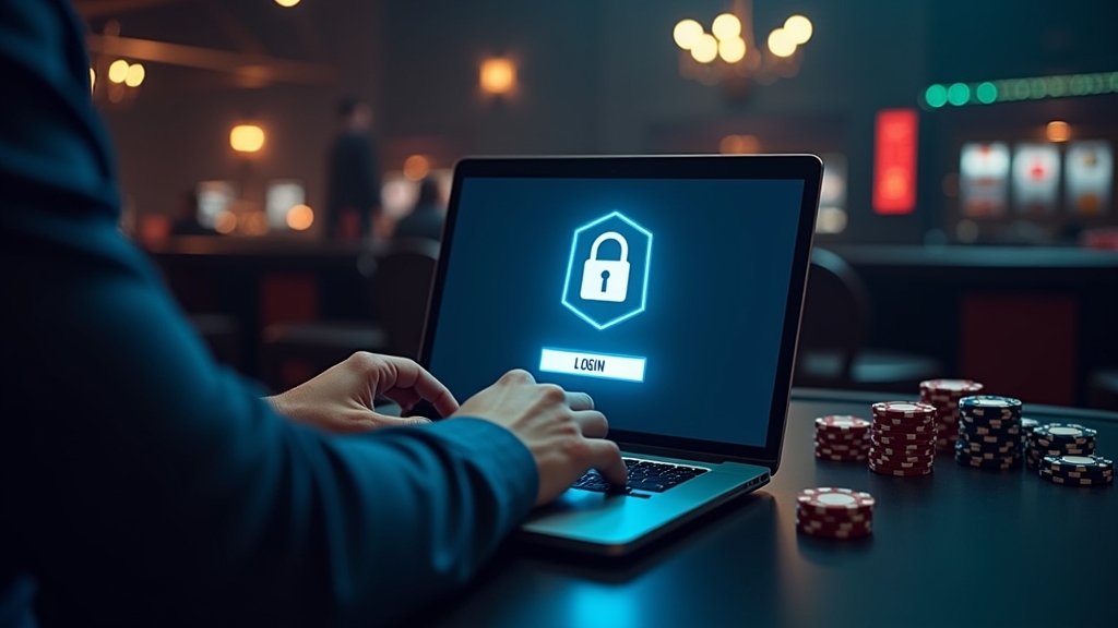 Player checking a secure login form in a dark casino setting