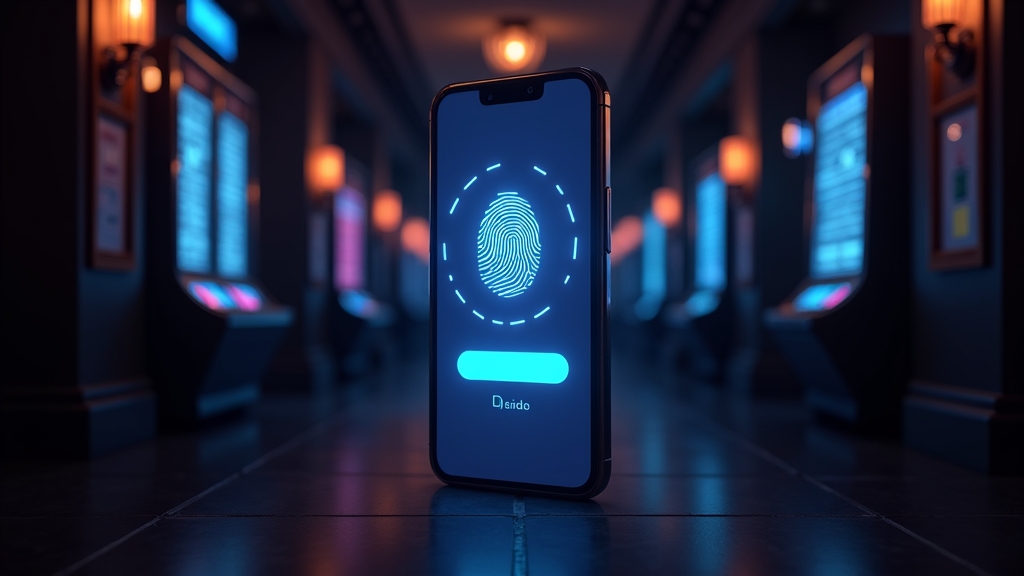 Smartphone login screen with fingerprint access in a dark casino setting